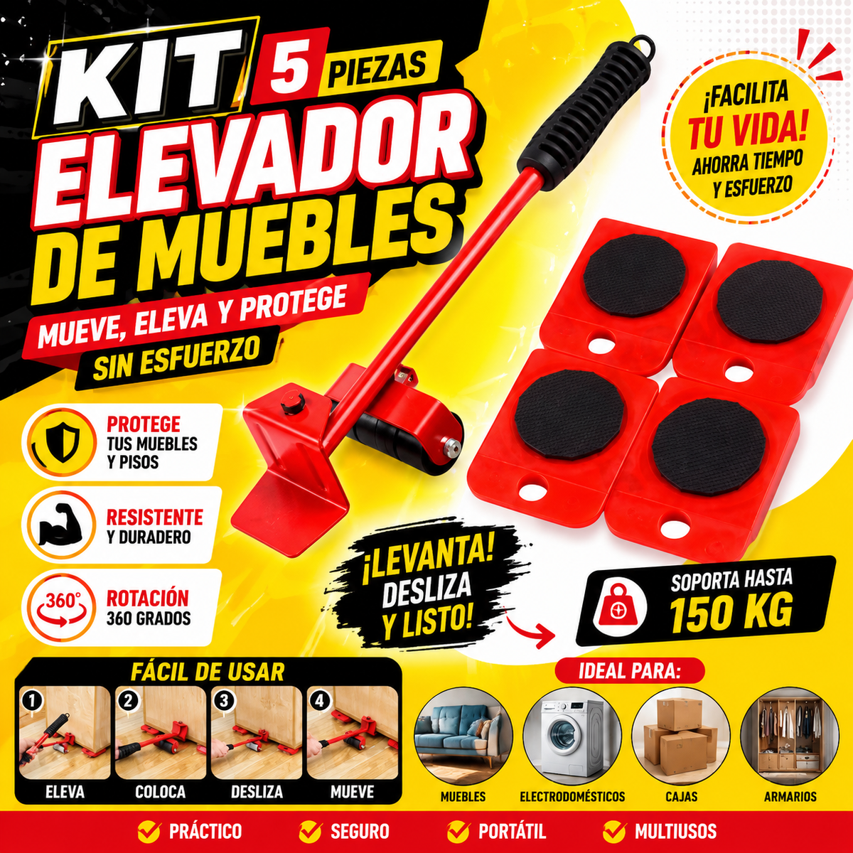 KIT ELEVADOR DE MUEBLES DE 5 PIEZAS
